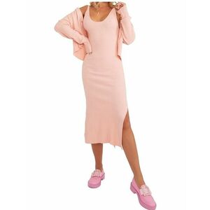 Világos rózsaszín midi ruha hasítékkal és pulóverkészlettel kép