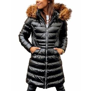 fekete női steppelt fényes kabát kép