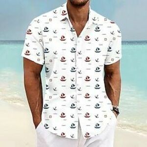 vitorlás férfi üdülőhely hawaii 3D nyomott ing gomb fel rövid ujjú nyári strand ing vakáció napi viselet s 3xl Lightinthebox kép