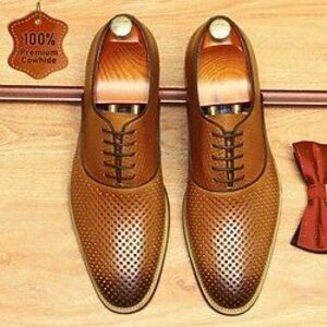 férfi ruha cipő perforált barna bőr elegáns fűzős oxford Lightinthebox kép
