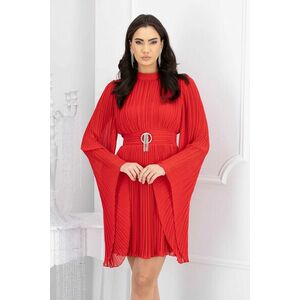 Ruha piros muszlin rakott, pliszírozott rövid harang bő ujjú kép