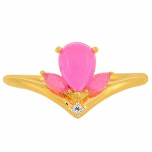 Arannyal Bevont Ezüst Gyűrű Etiópiai Neon Pink Opállal és Fehér T... kép