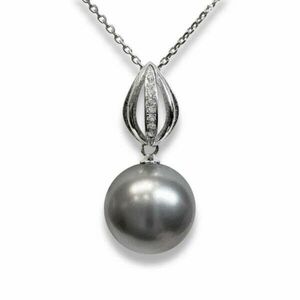 Swarovski kristályos gyöngy ezüst nyaklánc szürke gyönggyel kép
