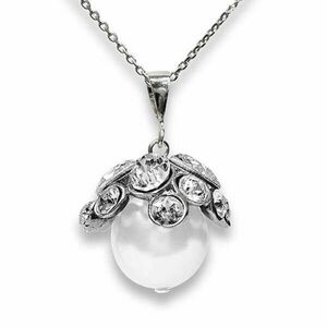 Swarovski csiszolt kristályos gyöngy ezüst nyaklánc fehér gyöngy kép