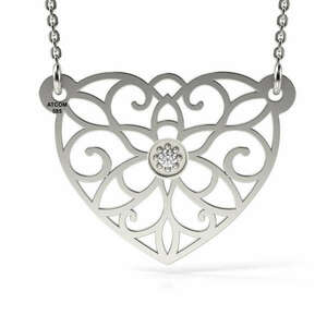 Fehérarany nyaklánc gyémánt mintával Csipke szív kép