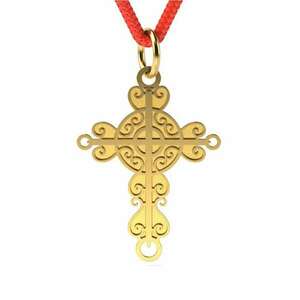 Sárgaarany medál zsinóros keresztény keresztmintával kép