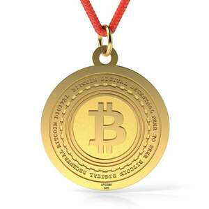 Sárga arany medál Bitcoin mintás zsinórral kép