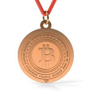 Rózsaarany medál Bitcoin mintás zsinórral kép