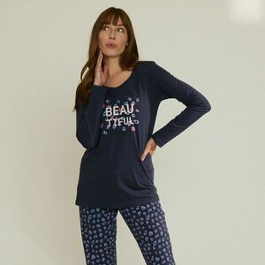 Hosszú ujjú pizsamapóló középen nyomtatott "Beautiful" felirattal kép