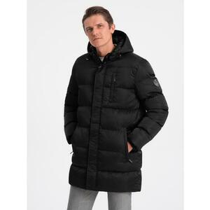 Férfi hosszú téli steppelt kabát V3 OM-JALJ-0147 fekete kép