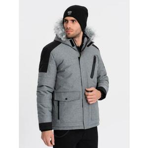 Férfi hosszú téli kabát kivehető szőrmével V1 OM-JAHP-0144 szürke és fekete OM-JAHP-0144 kép