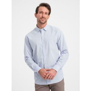 Férfi pamut póló REGULAR FIT függőleges csíkokkal OM-SHOS-0155 kék-fehér kép