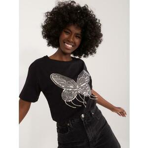 Női póló pillangó applikációkkal FLIES fekete kép