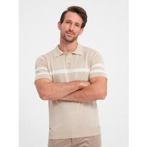 Férfi puha kötött pólóing kontrasztos csíkozással V4 OM-POSS-0118 bézs kép