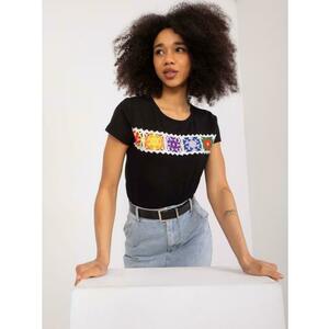 Női póló színes hímzéssel BASIC FEEL GOOD fekete kép