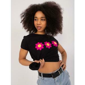 Női póló virágos hímzéssel BASIC FEEL GOOD fekete kép