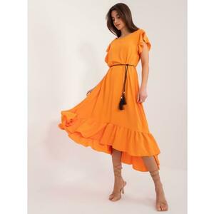 Női ruha fodrokkal világos narancssárga színben kép