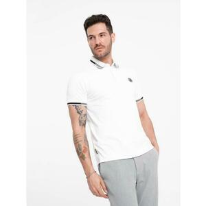 Férfi spandex póló póló kontrasztos elemekkel V1 OM-POSS-0123 fehér kép