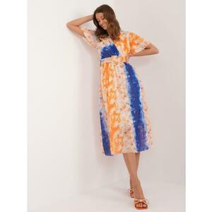 Női mintás övvel díszített ruha narancssárga kék kép