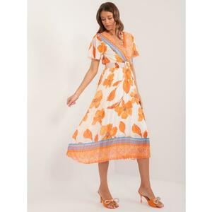 Női öves ruha mintás narancs-bézs színben kép