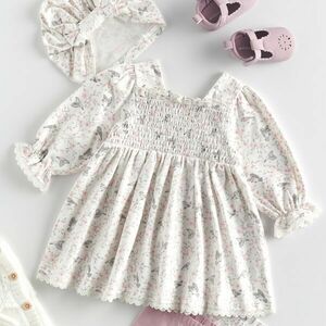 Reserved - Babies` dress & cap - Krém kép