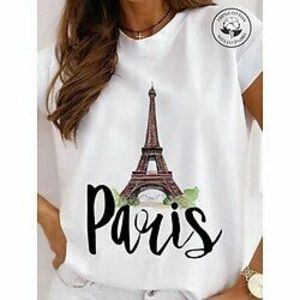2022 új párizsi torony mintás női alkalmi női kerek nyakú személyre szabott póló aranyos és egyszerű Lightinthebox kép