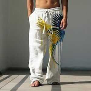 Férfi Vászon nadrág Rugalmas derék Állat Madár Mokaszinok Teljes hossz Szabadtéri Utcai öltözék Hawaii Alkalmi Fehér Mikroelasztikus Lightinthebox kép