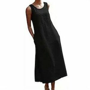 Női hétköznapi ruha Pamut nyári ruha Maxiruha Zseb Stílusos Alap Randi Terített nyak Ujjatlan Nyár Tavasz Fekete Szürke Tiszta szín Lightinthebox kép
