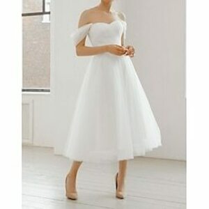 egy vonalú esküvői ruhák ballagási ruha váll nélkül ujjatlan teahosszúságú sifon menyasszonyi ruhák, 2024-es Lightinthebox kép