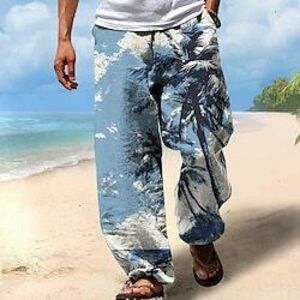 Férfi Hawaii Nadrágok 3D nyomtatás Egyenes szárú nadrág Közepes csípő Elasztikus derékrész húzózsinórral Szabadság Strandok Nyár Tavasz Ősz Laza fit Nem elasztikus Lightinthebox kép