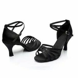 Női Latin cipő Báli Salsa Cipő Szamba cipők Otthoni Szatén Alap Szandál Csat Egyszínű Fém csat Leopárd Meztelen Fekete Lightinthebox kép