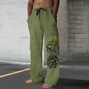 Férfi Hawaii Nadrágok 3D nyomtatás Egyenes szárú nadrág Közepes csípő Elasztikus derékrész húzózsinórral Szabadság Strandok Nyár Tavasz Ősz Laza fit Nem elasztikus Lightinthebox kép