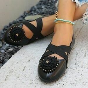 Női Lapos Kényelmes cipők Napi Lapos Kerek orrú Alkalmi Műbőr Papucs Mandula Fekete Lightinthebox kép