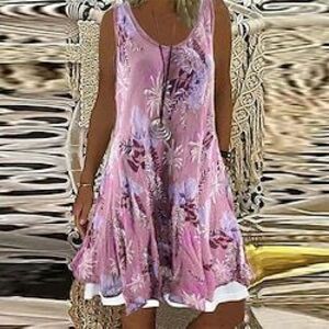 női alkalmi ruha váltó ruha mini ruha szürke ujjatlan virágos hamis kétrészes nyári tavaszi legénynyak elegáns 2023 5xl Lightinthebox kép