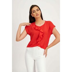Muszlin bő szabású női bluz - piros, fodros díszítéssel - StarShinerS kép