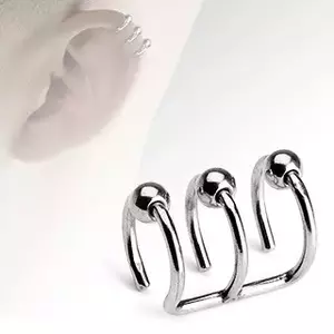 Sebészeti acél fake fül piercing - hármas karika golyókkal kép