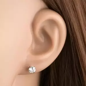 9K fehér arany fülbevaló – egy átlátszó csillogó kerek cirkónia kép