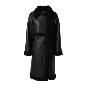 fekete műbőr női kabát kép