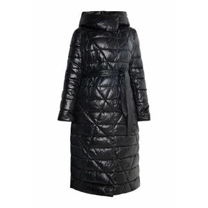 fekete női steppelt fényes kabát kép