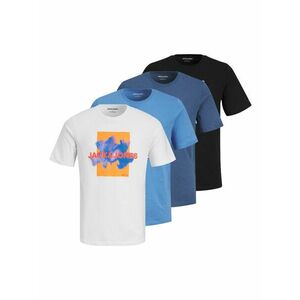 JACK & JONES Póló 'FLORALS' kék / narancs / fekete / fehér kép