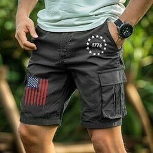férfi teherhordó nadrág amerikai zászló mintás klasszikus szabású térdig érő szabadtéri túrázás alkalmi munka rövidnadrág pamut rövidnadrág zsebekkel Lightinthebox kép