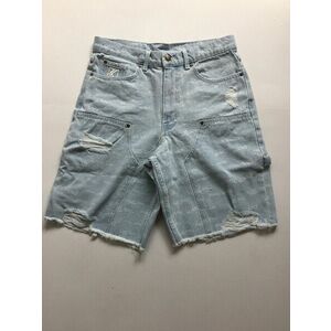 Karl Kani Og Heavy Distressed Wavy Print Carpenter Denim Shorts bleached blue kép