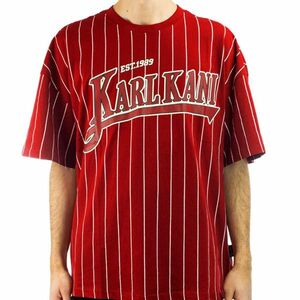 Pólo Karl Kani Trekking Boxy Pinstripe Tee Dark Red cream kép