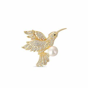 JwL Luxury Pearls JwL Luxury Pearls Bájos aranyozott kolibri bross valódi gyönggyel JL0516 kép