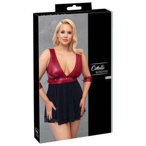 Cottelli Bondage Plus Size - mélyen dekoltált babydoll (piros-fekete) kép