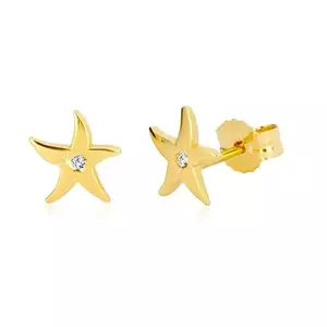 375 sárga arany fülbevaló - tengeri csillag, kristálytiszta kerek cirkónia, stekker kép