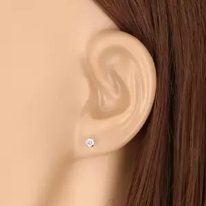 14K fehér arany fülbevaló – egy kerek átlátszó cirkónia, beszúrós fülbevaló, 3 mm kép