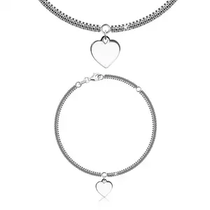 925 Ezüst karkötő -szögletes lánc, négyzet alakú láncszemek, szívvel kép