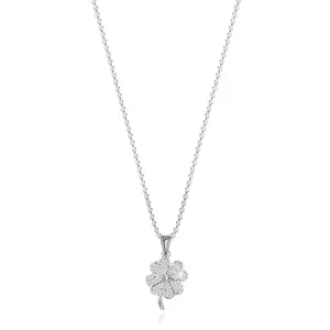 925 ezüst nyaklánc - négylevelű lóhere, szív alakú szirmok, átlátszó cirkóniák kép