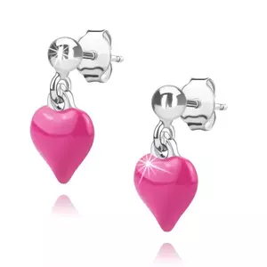 925 Ezüst fülbevaló - egy sima gyöngy, egy rózsaszín domború szív, fülbevaló, stekkerzár kép